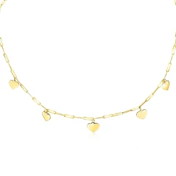 Clearance Zinzi Gold 14 krt gouden collier 45cm met trendy paperclip schakels 1,8mm breed en vijf gladde harten 9mm ZGC342