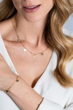 Clearance Zinzi Gold 14 krt gouden collier 45cm met trendy paperclip schakels 1,8mm breed en vijf gladde harten 9mm ZGC342