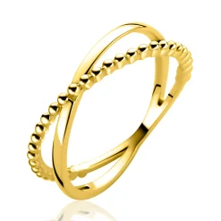New Zinzi Gold 14 krt gouden cross-over ring (5mm breed) glad en bolletjes ZGR539