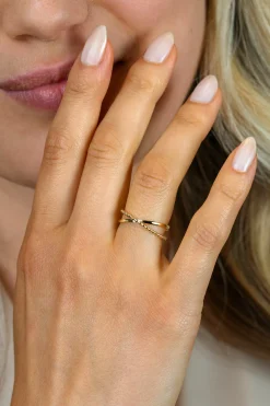 New Zinzi Gold 14 krt gouden cross-over ring (5mm breed) glad en bolletjes ZGR539