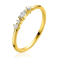 Zinzi Gold 14 krt gouden fantasie ring bezet met vierkante en peervormige witte zirconia's (2,5mm breed) ZGR464