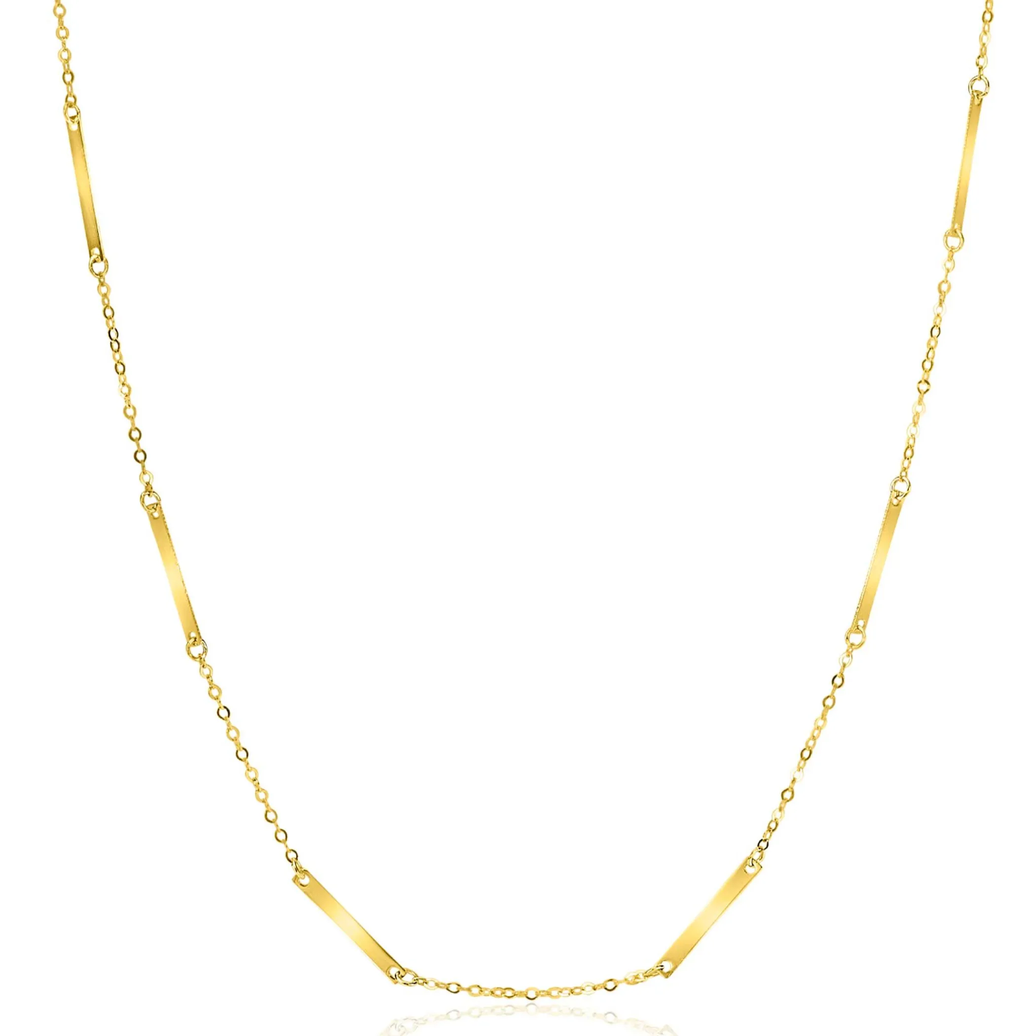 Hot Zinzi Gold 14 krt gouden fijne massieve schakelketting met dertien lange gladde plaatjes 45cm ZGC490