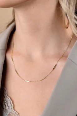 Hot Zinzi Gold 14 krt gouden fijne massieve schakelketting met dertien lange gladde plaatjes 45cm ZGC490