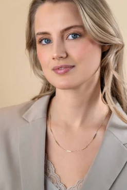 Hot Zinzi Gold 14 krt gouden fijne massieve schakelketting met dertien lange gladde plaatjes 45cm ZGC490