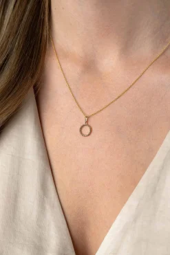 Clearance Zinzi Gold 14 krt gouden hanger met open ronde vorm 10mm, met gedraaide buis ZGH400 (zonder collier)