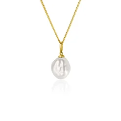 Outlet Zinzi Gold 14 krt gouden hanger met witte parel 10mm in natuurlijke vorm ZGH405 (zonder collier)
