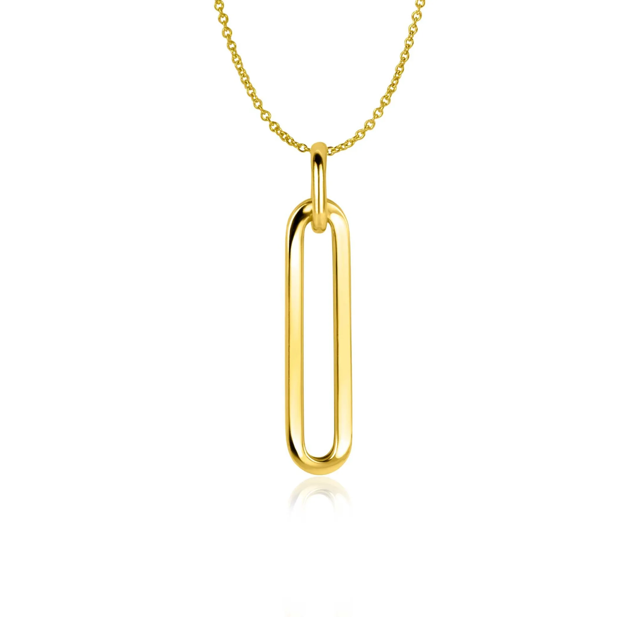 Outlet Zinzi Gold 14 krt gouden hanger 26mm met lange trendy paperclip-schakel ZGH358 (zonder collier)