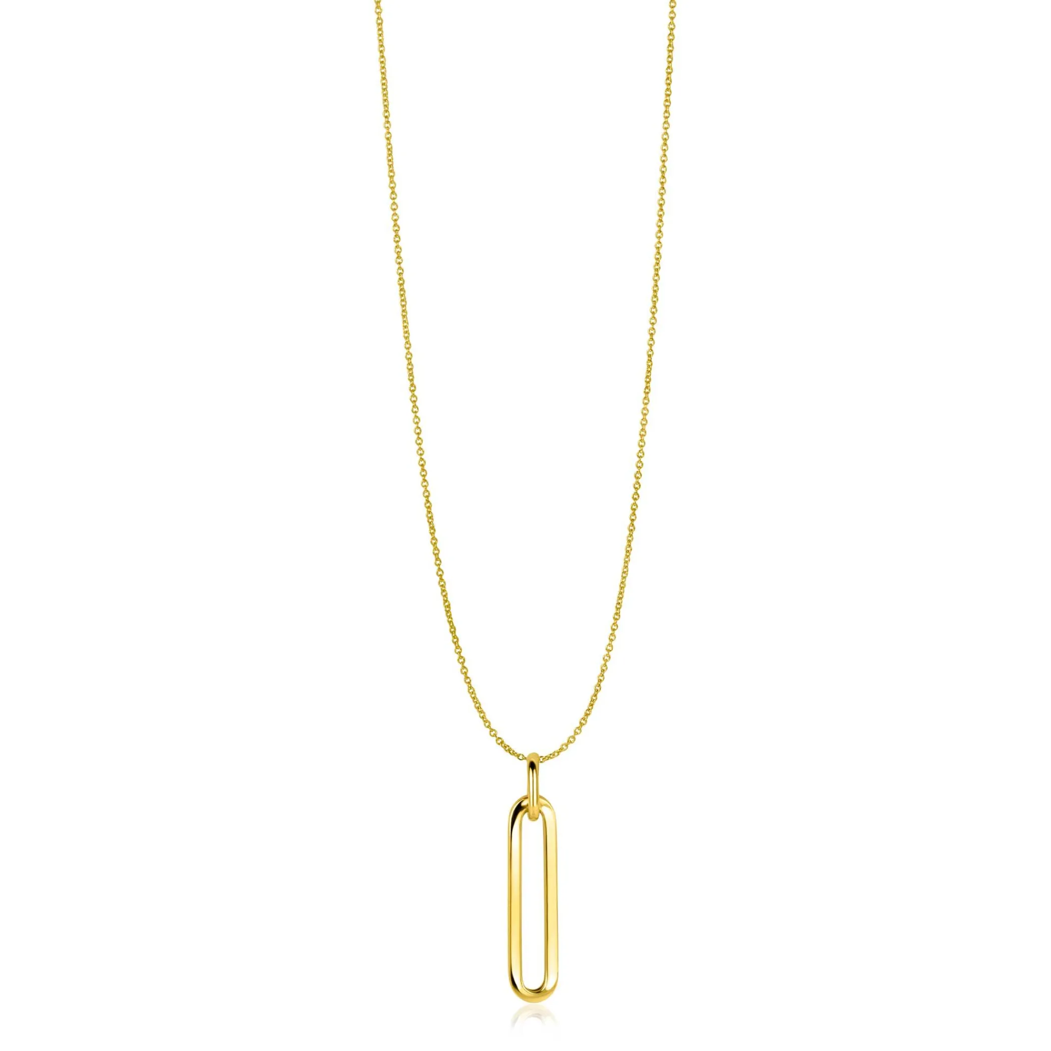 Outlet Zinzi Gold 14 krt gouden hanger 26mm met lange trendy paperclip-schakel ZGH358 (zonder collier)
