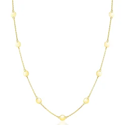 Hot Zinzi Gold 14 krt gouden ketting met subtiele jasseron schakels en negen ronde gladde plaatjes 5mm breed 42-45cm ZGC503