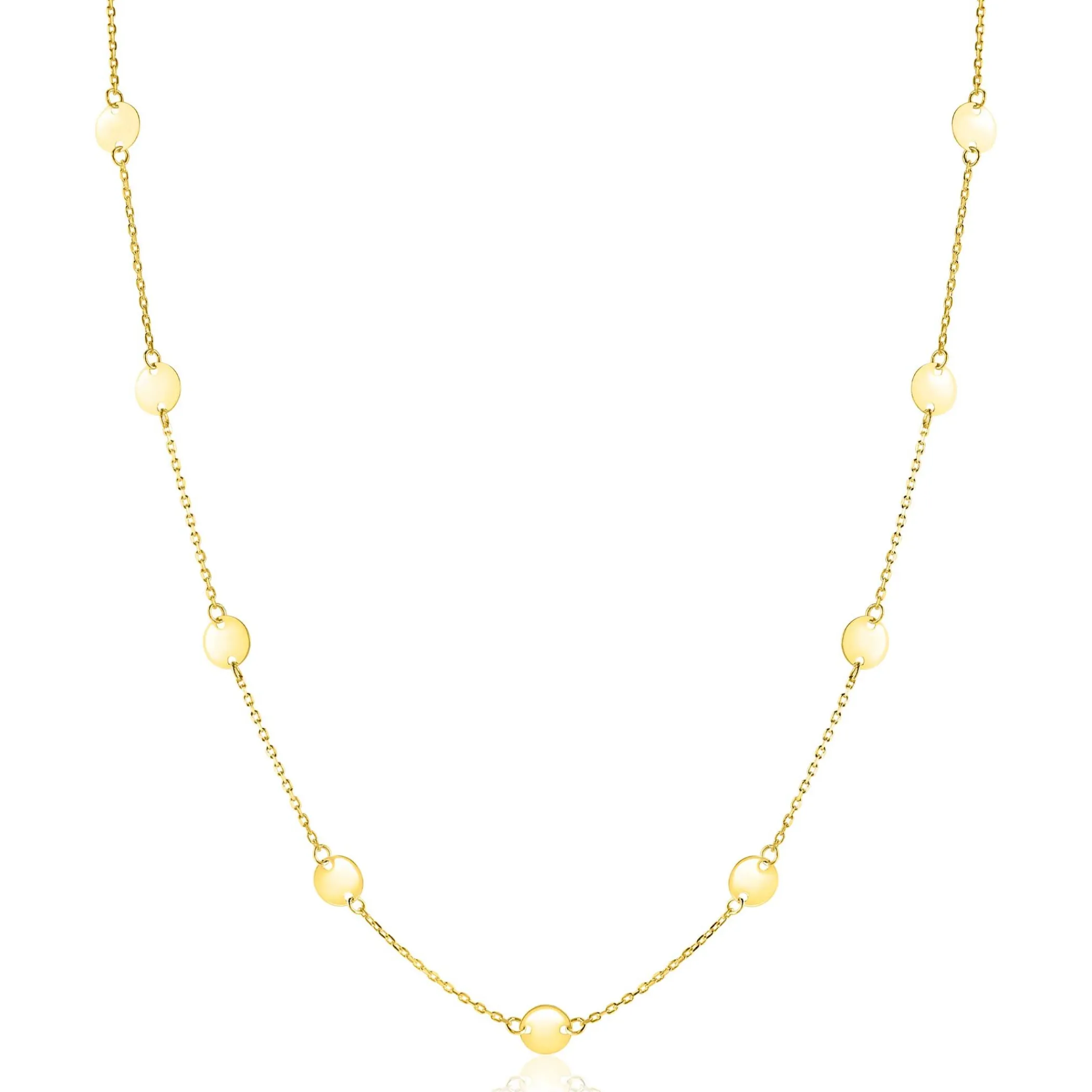 Hot Zinzi Gold 14 krt gouden ketting met subtiele jasseron schakels en negen ronde gladde plaatjes 5mm breed 42-45cm ZGC503