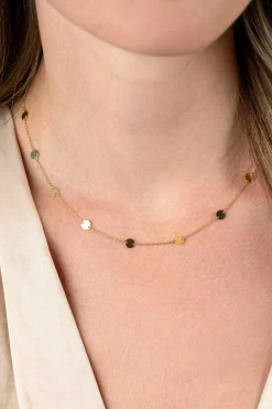 Hot Zinzi Gold 14 krt gouden ketting met subtiele jasseron schakels en negen ronde gladde plaatjes 5mm breed 42-45cm ZGC503