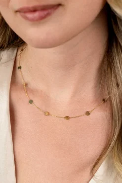 Hot Zinzi Gold 14 krt gouden ketting met subtiele jasseron schakels en negen ronde gladde plaatjes 5mm breed 42-45cm ZGC503