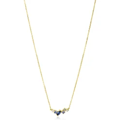 Online Zinzi Gold 14 krt gouden ketting 45cm, in het midden bezet met fijne witte, lichtblauwe en donkerblauwe zirconia's ZGC381