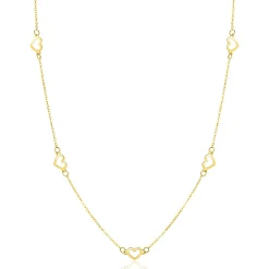 Clearance Zinzi Gold 14 krt gouden ketting met subtiele jasseron schakels en vijf open hartjes 5mm breed 42-45cm ZGC504