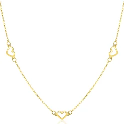 Clearance Zinzi Gold 14 krt gouden ketting met subtiele jasseron schakels en vijf open hartjes 5mm breed 42-45cm ZGC504