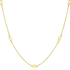 New Zinzi Gold 14 krt gouden ketting met subtiele jasseron schakels en zeven ronde gladde plaatjes 5mm breed 42-45cm ZGC444