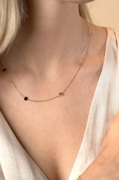 New Zinzi Gold 14 krt gouden ketting met subtiele jasseron schakels en zeven ronde gladde plaatjes 5mm breed 42-45cm ZGC444