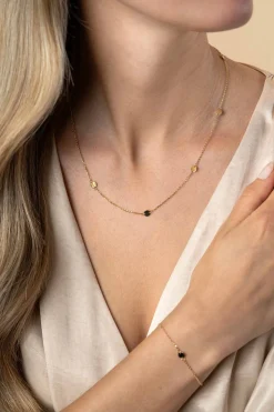 New Zinzi Gold 14 krt gouden ketting met subtiele jasseron schakels en zeven ronde gladde plaatjes 5mm breed 42-45cm ZGC444