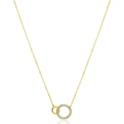 Clearance Zinzi Gold 14 krt gouden ketting met twee open rondjes, mooi met elkaar verbonden. Het groter rondje (11mm) is bezet met witte zirconia's 40-43cm ZGC460