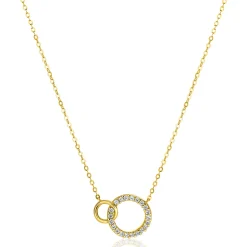 Clearance Zinzi Gold 14 krt gouden ketting met twee open rondjes, mooi met elkaar verbonden. Het groter rondje (11mm) is bezet met witte zirconia's 40-43cm ZGC460