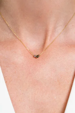Zinzi Gold 14 krt gouden ketting 45cm, in het midden bezet met fijne groene, blauwe en champagne zirconia's ZGC379