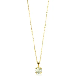 Best Zinzi Gold 14 krt gouden ketting 45cm met chique vierkante hanger 12 mm, bezet met lichtgroen amethist ZGC376