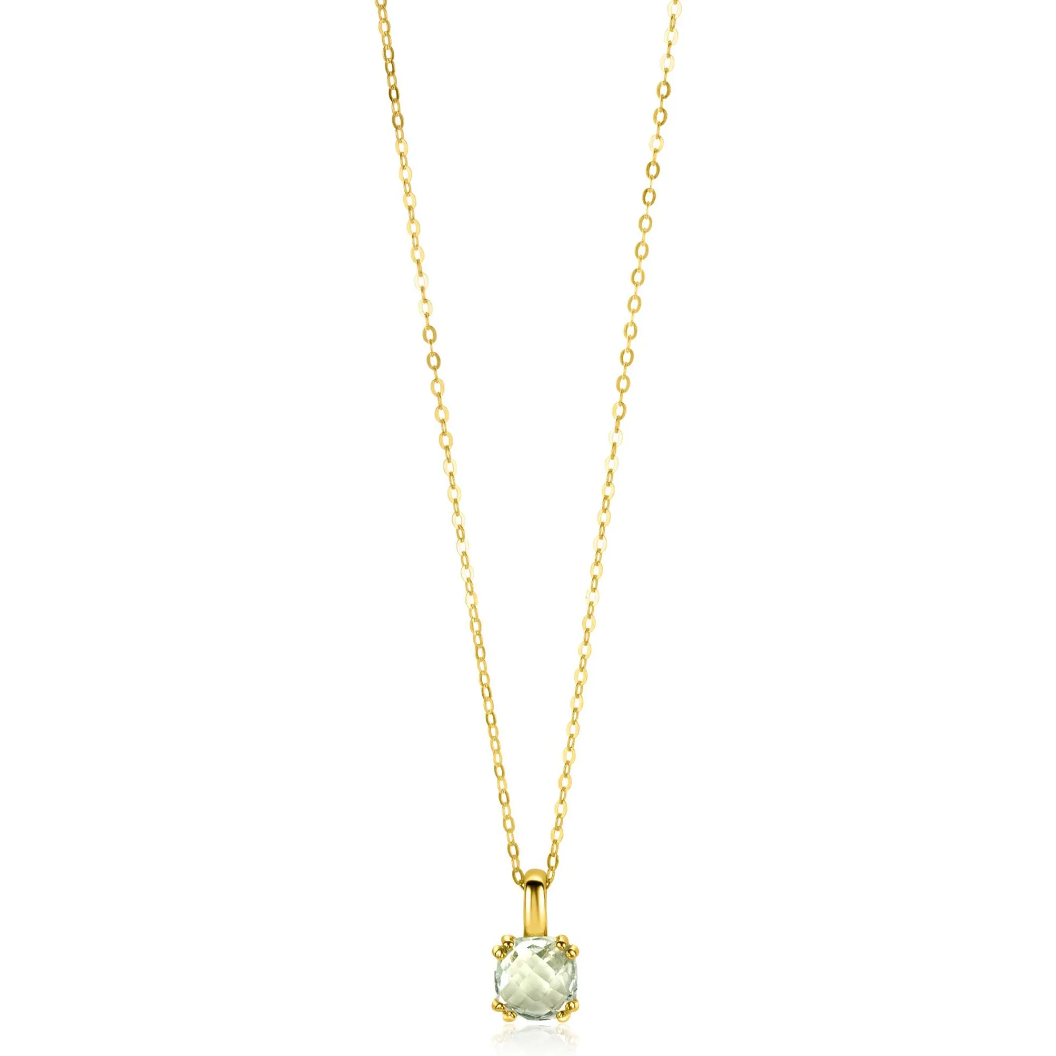 Best Zinzi Gold 14 krt gouden ketting 45cm met chique vierkante hanger 12 mm, bezet met lichtgroen amethist ZGC376