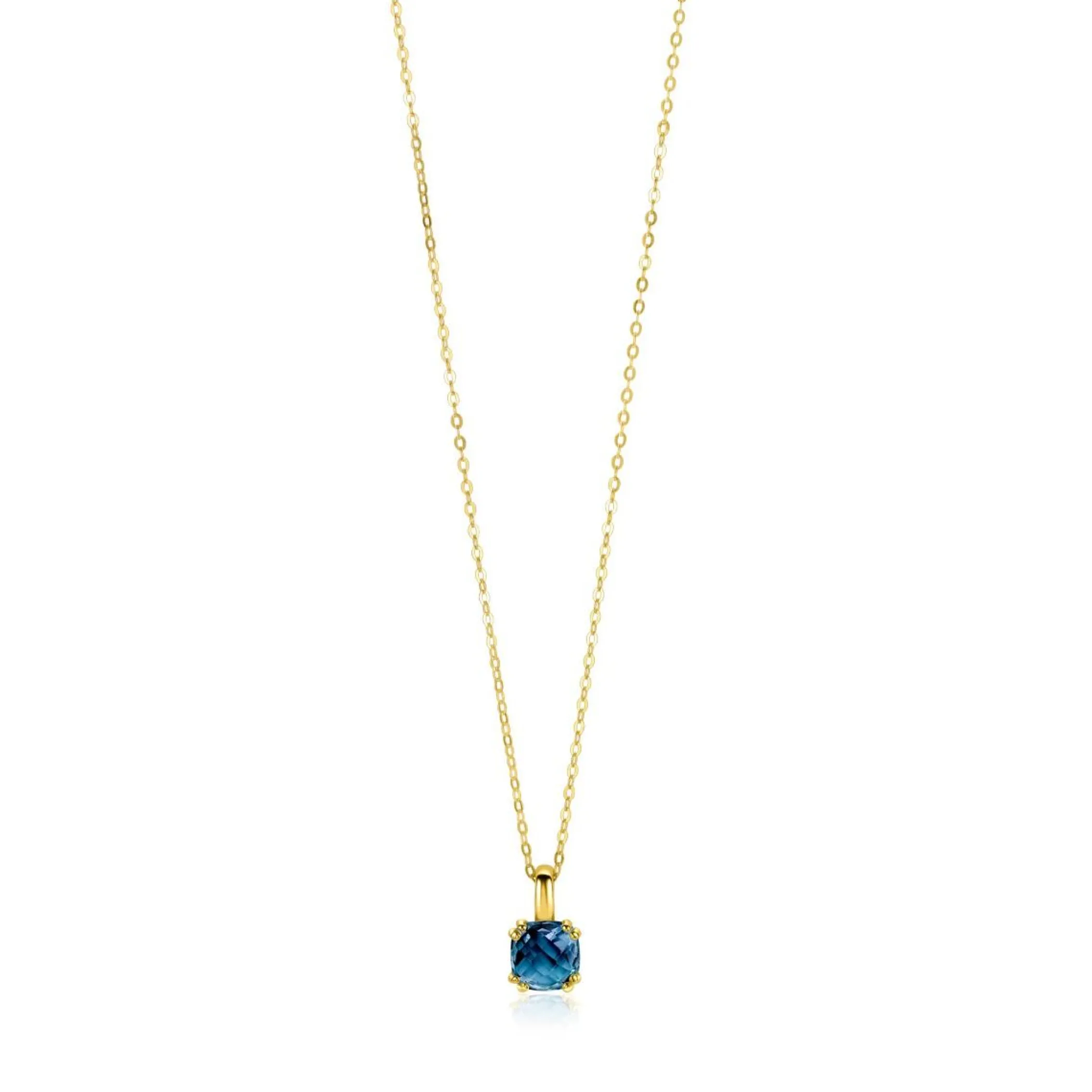 Best Zinzi Gold 14 krt gouden ketting met chique vierkante hanger, bezet met Londen topaas 40-43cm ZGC537