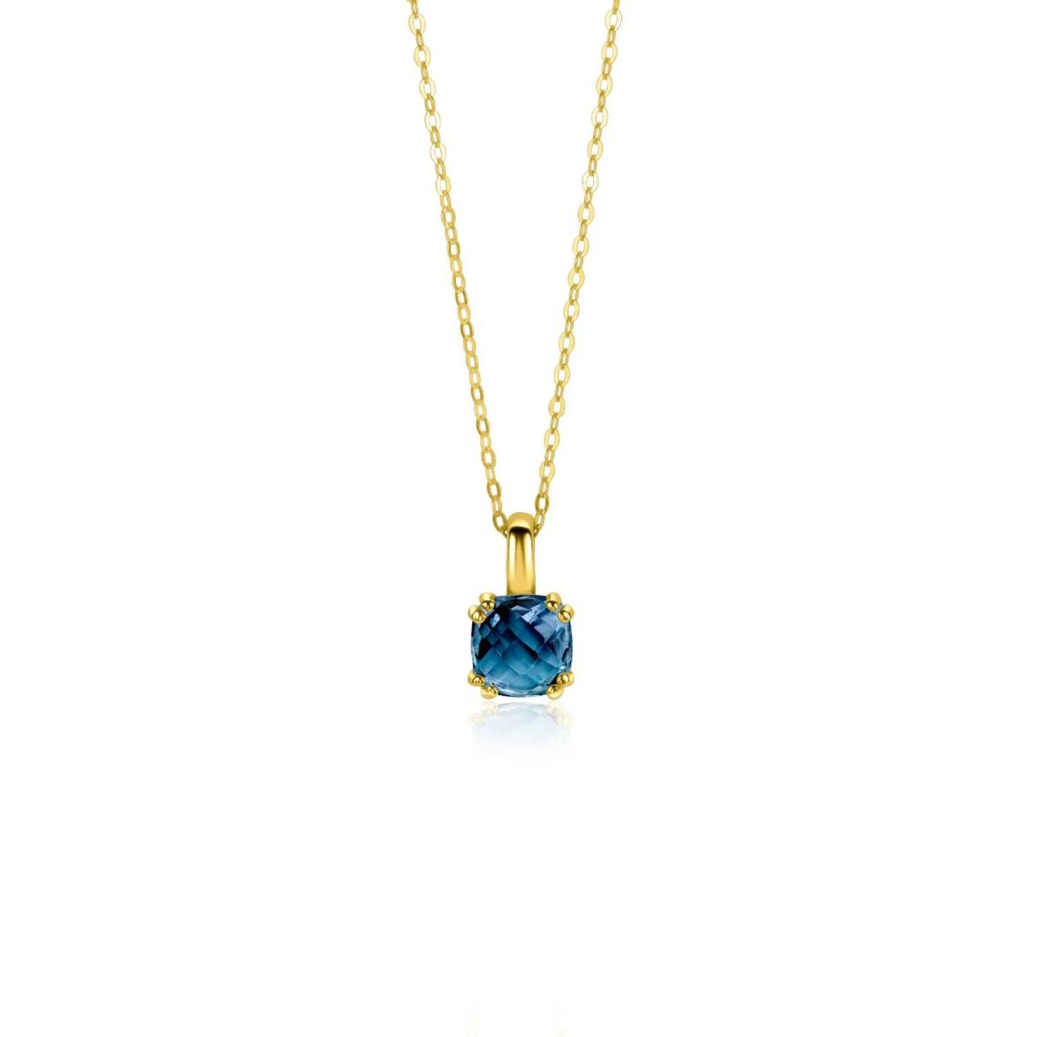 Best Zinzi Gold 14 krt gouden ketting met chique vierkante hanger, bezet met Londen topaas 40-43cm ZGC537