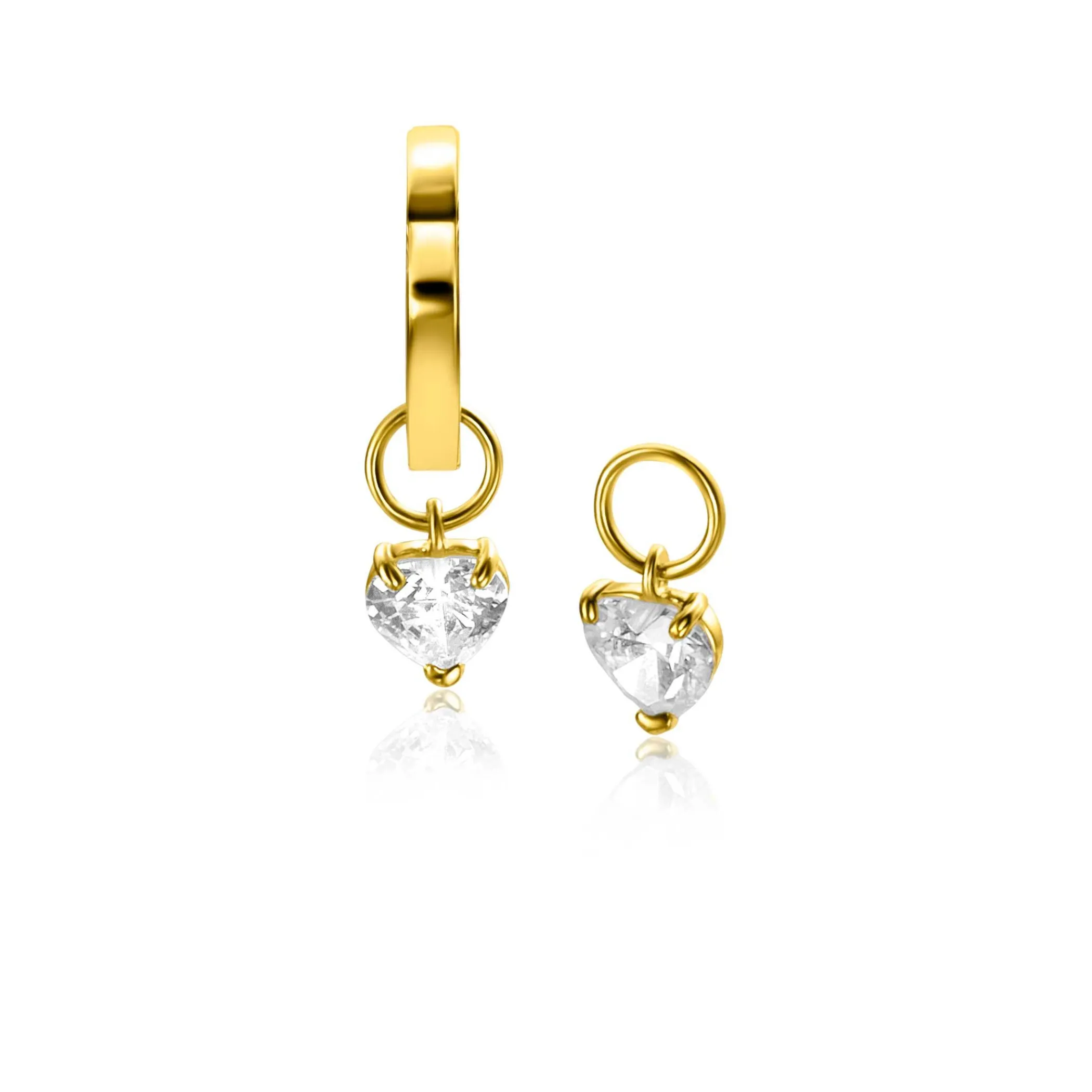 Clearance Zinzi Gold 14 krt gouden oorbedels in hartvorm bezet met witte zirconia 5mm ZGCH422 (zonder oorringen)