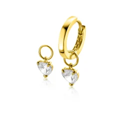 Clearance Zinzi Gold 14 krt gouden oorbedels in hartvorm bezet met witte zirconia 5mm ZGCH422 (zonder oorringen)