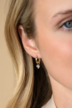 Clearance Zinzi Gold 14 krt gouden oorbedels in hartvorm bezet met witte zirconia 5mm ZGCH422 (zonder oorringen)