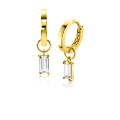 Hot Zinzi Gold 14 krt gouden oorbedels bezet met baquette geslepen witte zirconia 7mm in chatonzetting ZGCH424 (zonder oorringen)