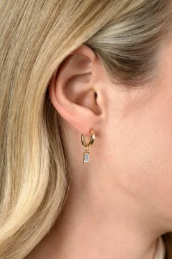 Hot Zinzi Gold 14 krt gouden oorbedels bezet met baquette geslepen witte zirconia 7mm in chatonzetting ZGCH424 (zonder oorringen)