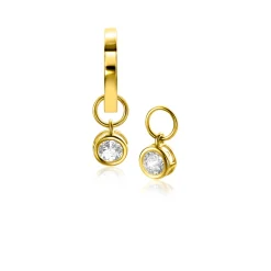 New Zinzi Gold 14 krt gouden oorbedels in ronde vorm bezet met witte zirconia 5mm ZGCH421 (zonder oorringen)