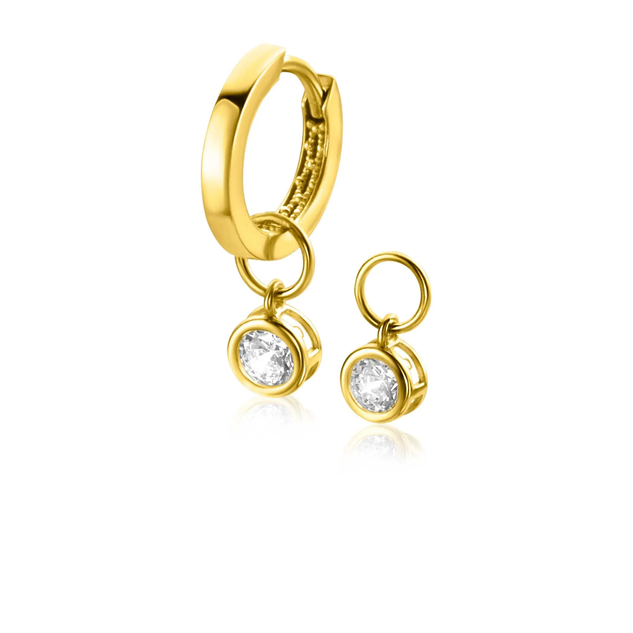 New Zinzi Gold 14 krt gouden oorbedels in ronde vorm bezet met witte zirconia 5mm ZGCH421 (zonder oorringen)