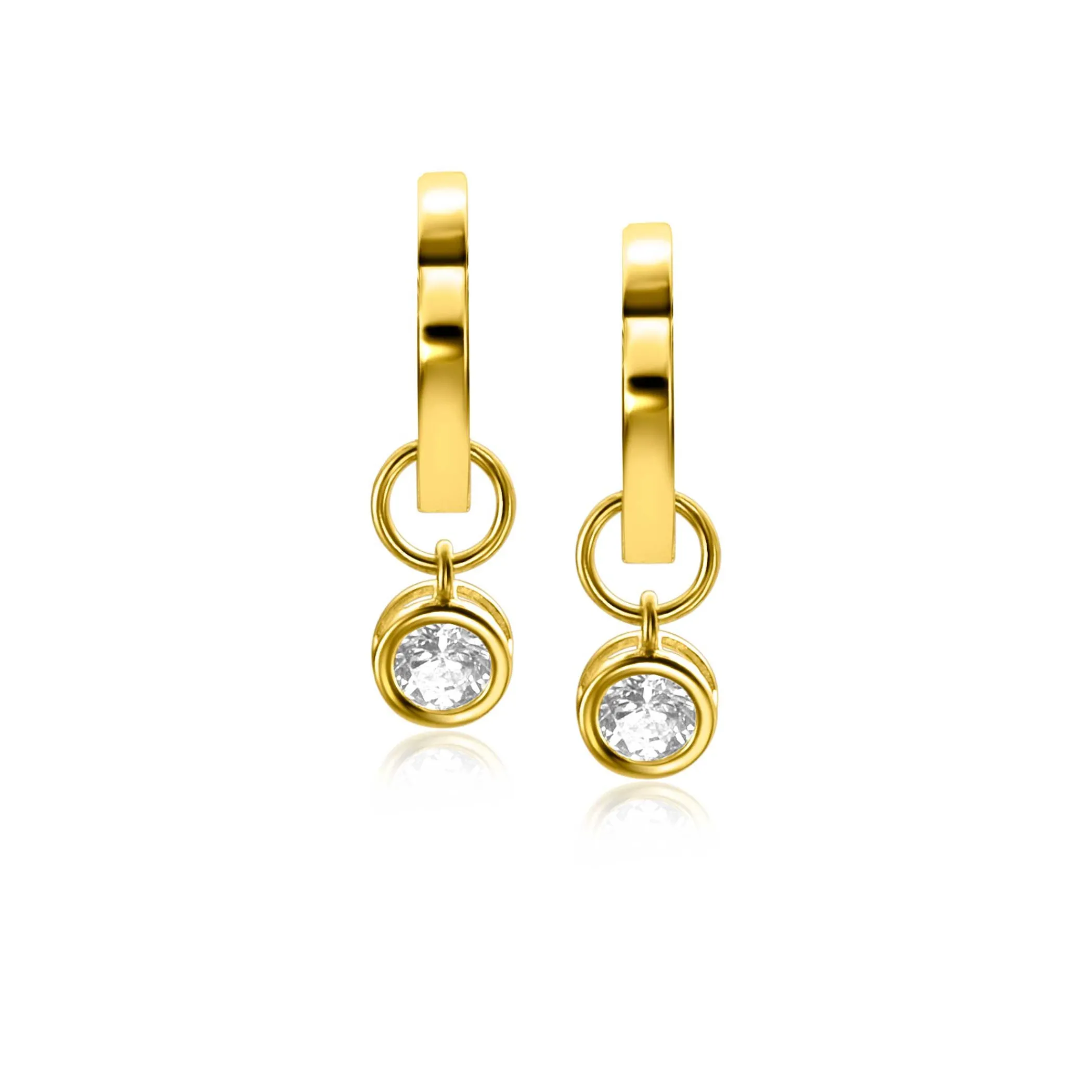 New Zinzi Gold 14 krt gouden oorbedels in ronde vorm bezet met witte zirconia 5mm ZGCH421 (zonder oorringen)