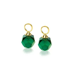 Clearance Zinzi Gold 14 krt gouden oorbedels groene beads 8mm ZGCH144G (zonder oorringen)