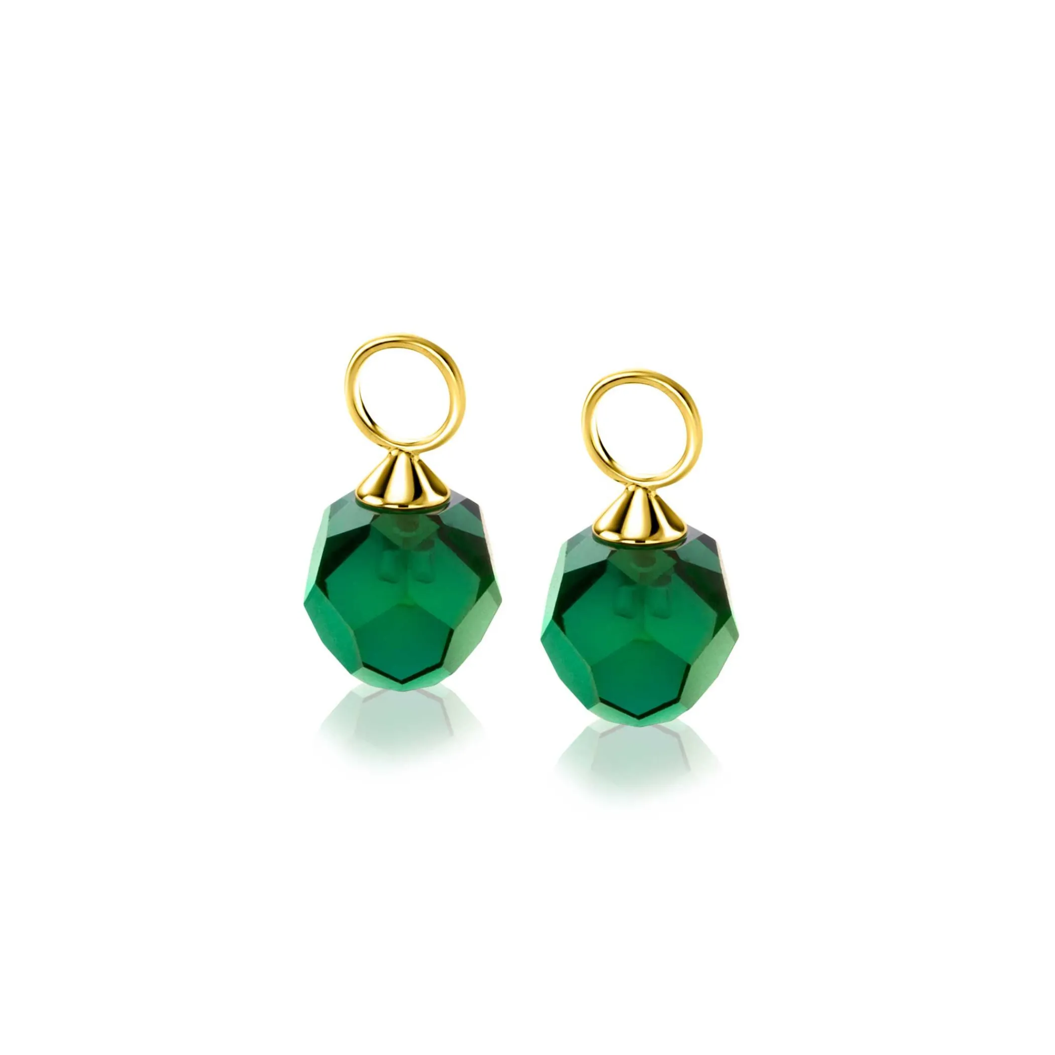 Clearance Zinzi Gold 14 krt gouden oorbedels groene beads 8mm ZGCH144G (zonder oorringen)