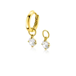 New Zinzi Gold 14 krt gouden oorbedels bezet met witte zirconia 6mm in chatonzetting ZGCH423 (zonder oorringen)