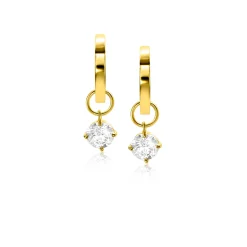 New Zinzi Gold 14 krt gouden oorbedels bezet met witte zirconia 6mm in chatonzetting ZGCH423 (zonder oorringen)
