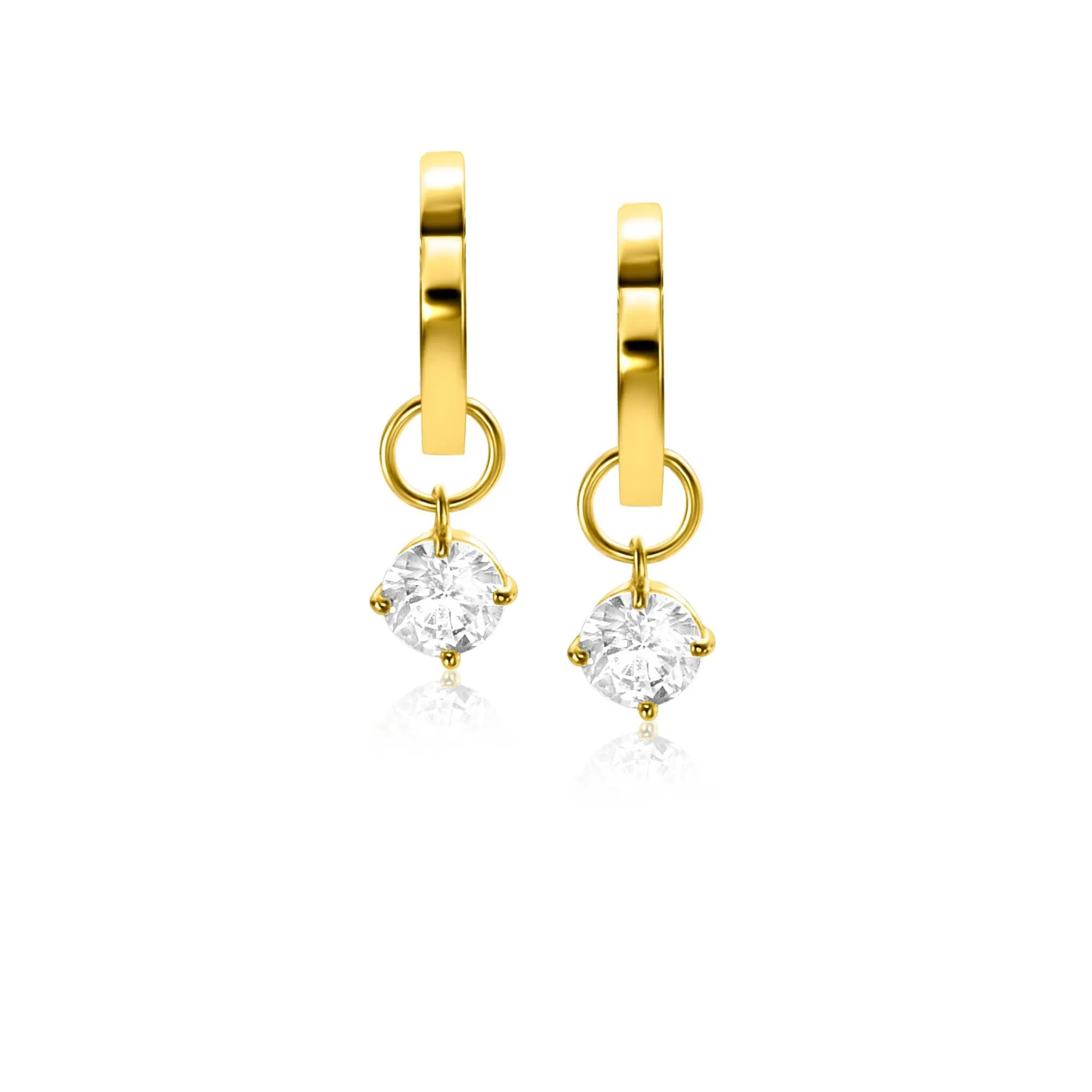 New Zinzi Gold 14 krt gouden oorbedels bezet met witte zirconia 6mm in chatonzetting ZGCH423 (zonder oorringen)