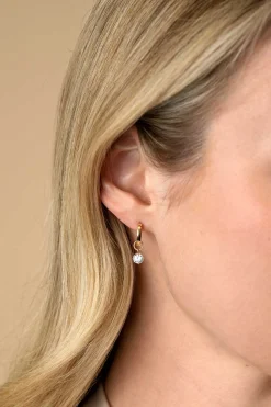 New Zinzi Gold 14 krt gouden oorbedels bezet met witte zirconia 6mm in chatonzetting ZGCH423 (zonder oorringen)