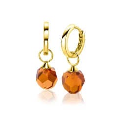 Clearance Zinzi Gold 14 krt gouden oorbedels bruine beads 8mm ZGCH144BR (zonder oorringen)