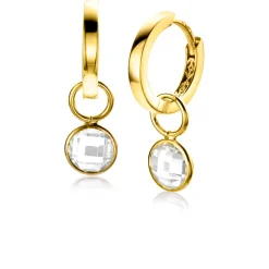 Hot Zinzi Gold 14 krt gouden oorbedels in ronde vorm bezet met witte zirconia 7mm ZGCH391 (zonder oorringen)