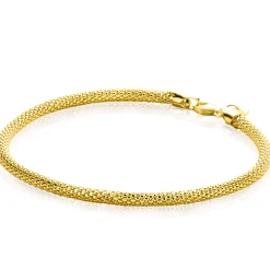 Outlet Zinzi Gold 14 krt gouden popcorn schakelarmband 3mm breed, lengte 18,5cm ZGA380