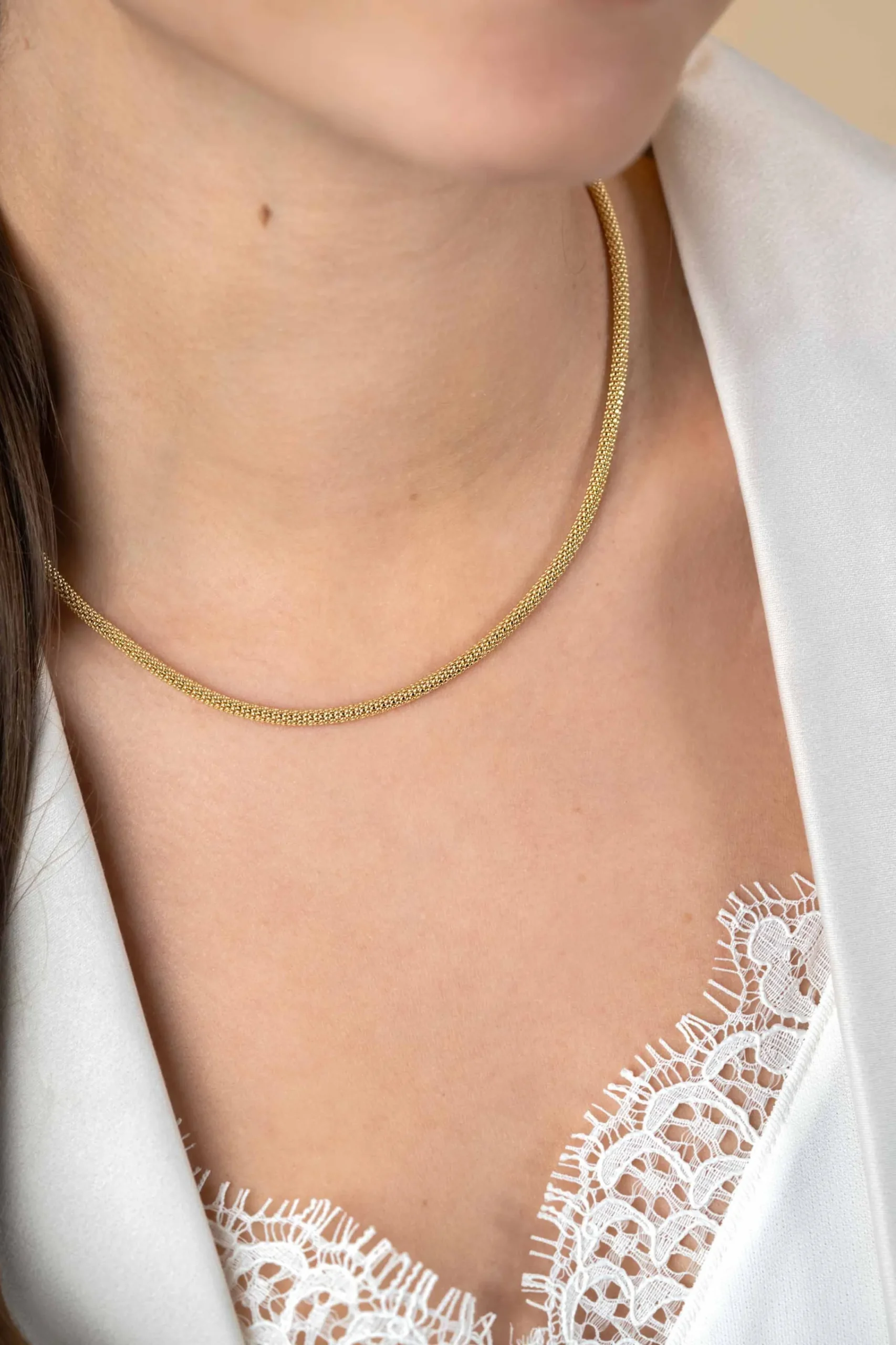 Sale Zinzi Gold 14 krt gouden popcorn schakel-collier 3mm breed, lengte 43cm ZGC380