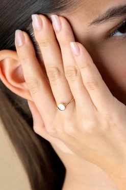 Best Zinzi Gold 14 krt gouden ring met bolletjes scheen en glanzend rond plaatje van 6,5mm ZGR399
