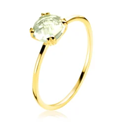 Zinzi Gold 14 krt gouden ring waarbij een lichtgroene amethist (6mm) is gezet in een vierkante chatonzetting ZGR376