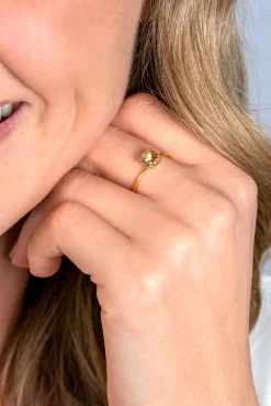 Zinzi Gold 14 krt gouden ring waarbij een lichtgroene amethist (6mm) is gezet in een vierkante chatonzetting ZGR376